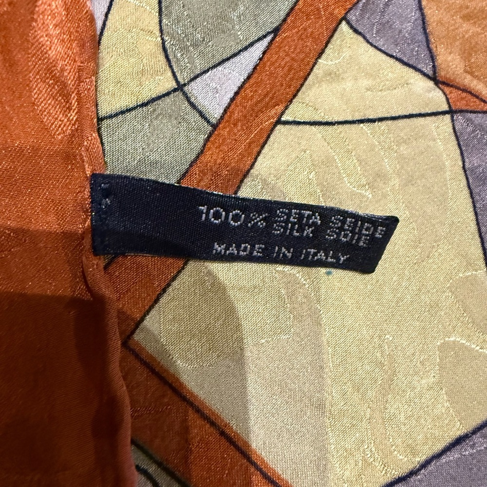 Abstract Patterned Scarf with Orange Border - image 3